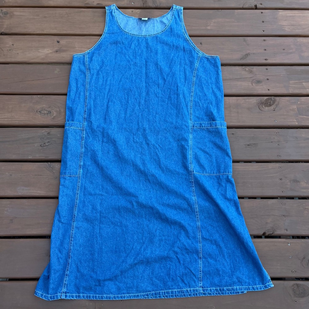 VTG Denim & Co Midi Dress Blue Jean Sleeveless Tank Plus Size 2X